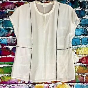 Ecru Short sleeve 100% Silk Chain Detail Blouse Shirt Top Size Small